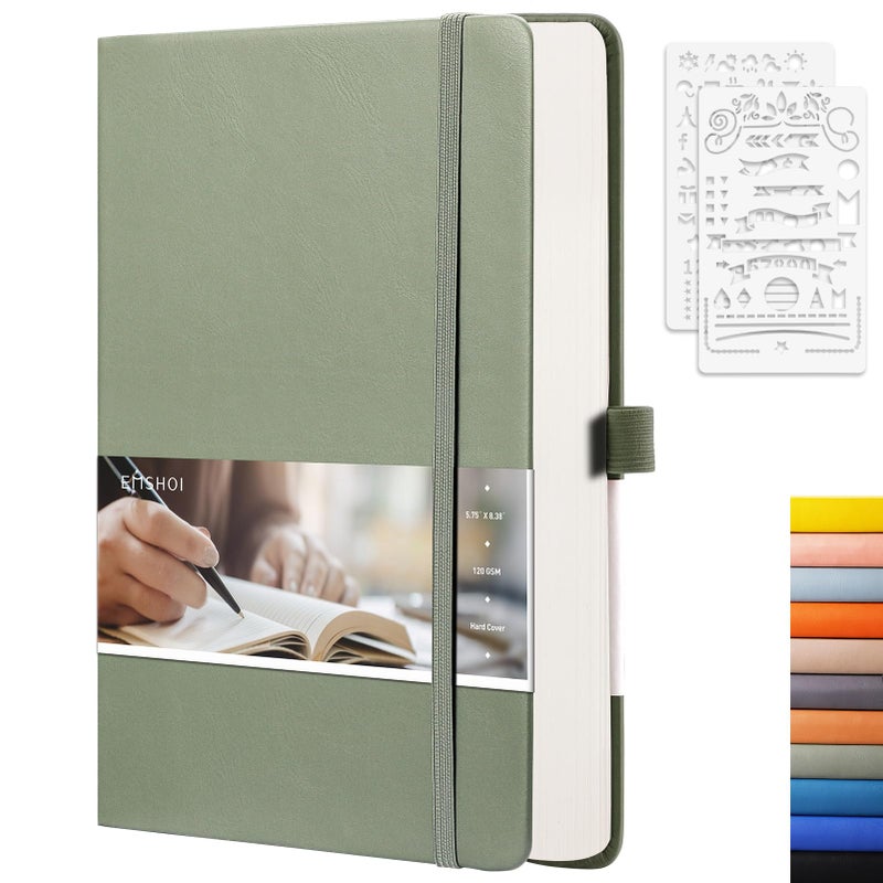 EMSHOI Dotted Notebook - 256 Pages A5 Dotted Grid Journal Notebook 120gsm Thick Paper 16 Perforated Pages  Smooth PU Leather  Inner Pocket 5.75'' ? 8.38''-Green - Image 1